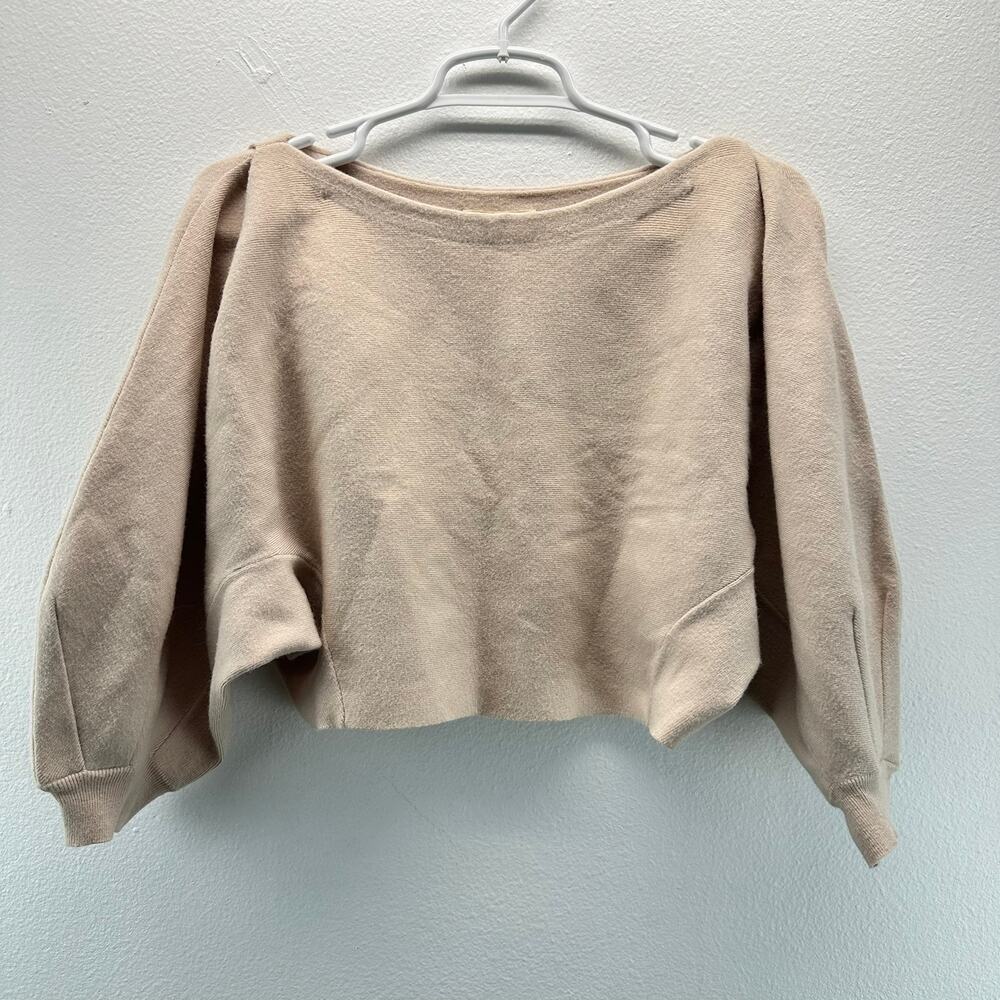 Snidel Cropped Boat Neck Balloon Sleeve Cream Blouse One Size